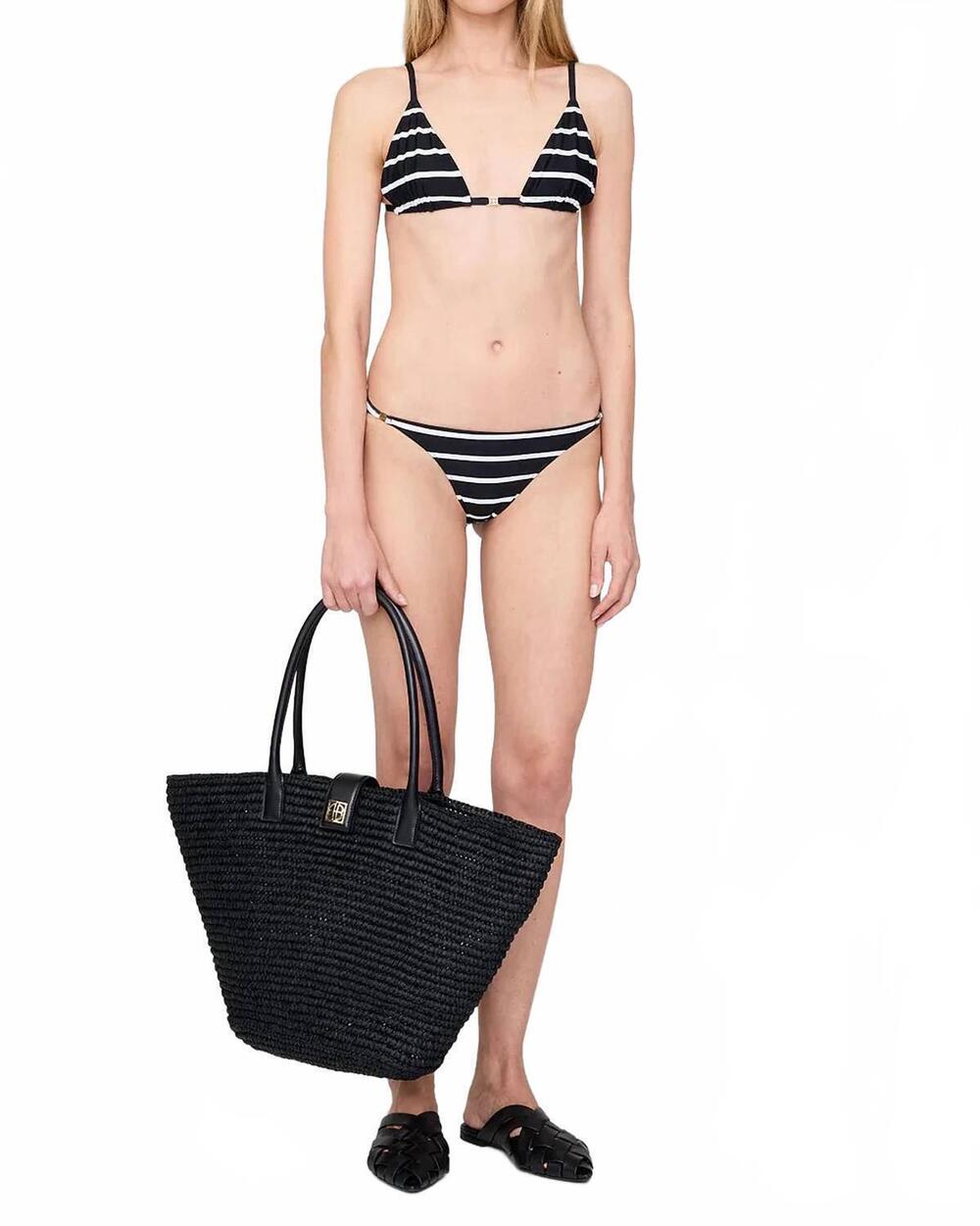 NEW ANINE BING bellamy bikini bottom in black and white stripe